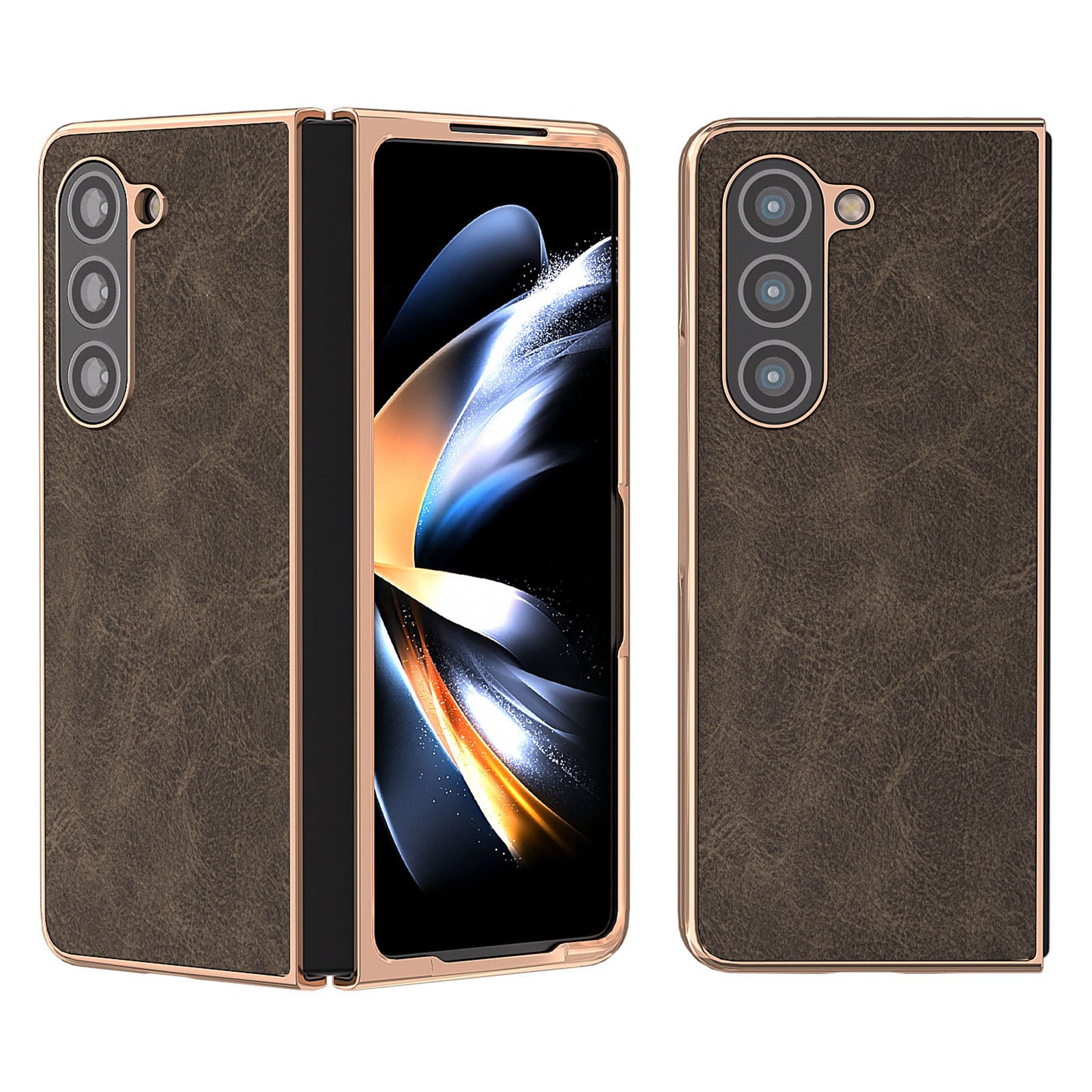 Electroplating Shell for Samsung Galaxy Z Fold5 5G Litchi Texture PU Leather Coated Hard PC Phone Case Electroplating Shell for Samsung Galaxy Z Fold5 5G Litchi Texture PU Leather Coated Hard PC Phone Case